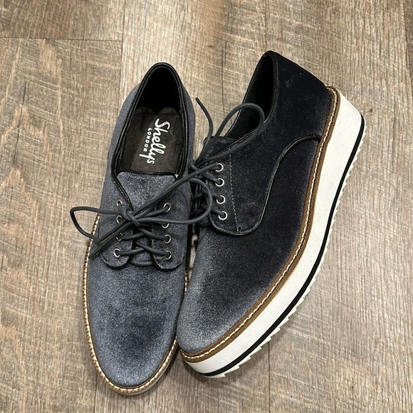 Shellys London steel blue velvet platform lace up white sole Oxford size 7 1/2 - Picture 14 of 14